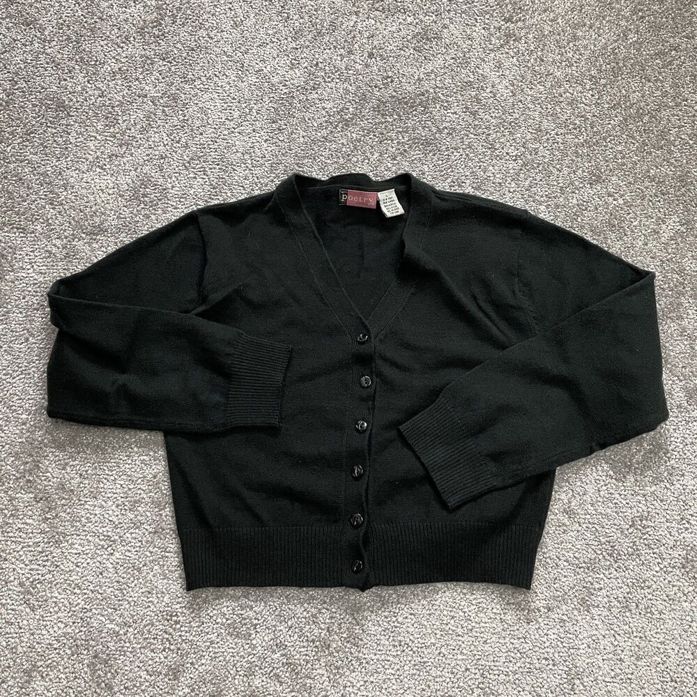 Poetry Cardgian Sweater Girls Large Black Button Up Acrylic Nylon Sweatshirt